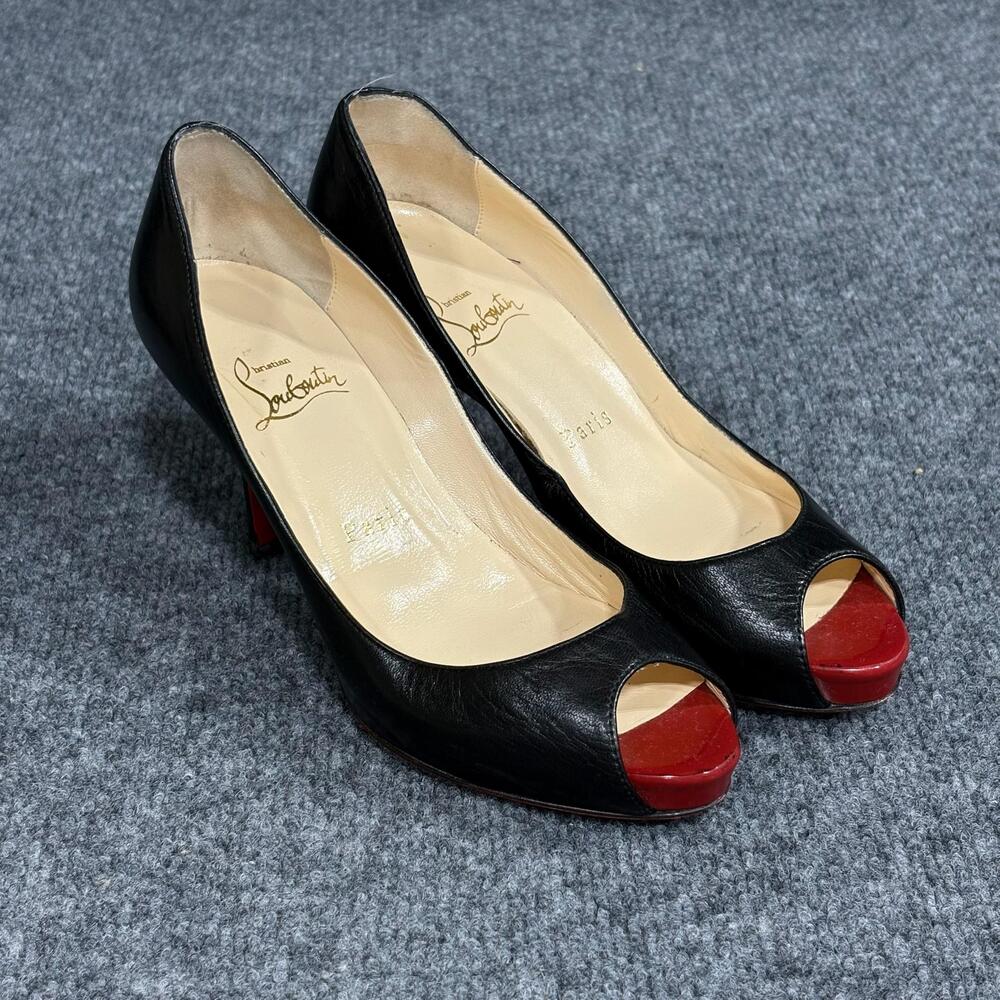 Christian Louboutin Shoes Womens 5.5 Black Peep Toe Leather Pumps Italy